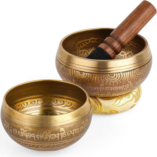 Tibetan Singing Bowl Set Authentic – 2-Pack Handmade in Nepal Sound & Meditation Bowl – Spiritual Decor for Yoga, Chakra Healing, Meditation Gifts, Unique Gifts for Women