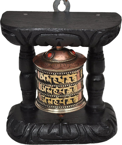Kasthamandap  Tibetan Hand Craving Om Mani Padme Hum Wall Hanging Prayer Wheel