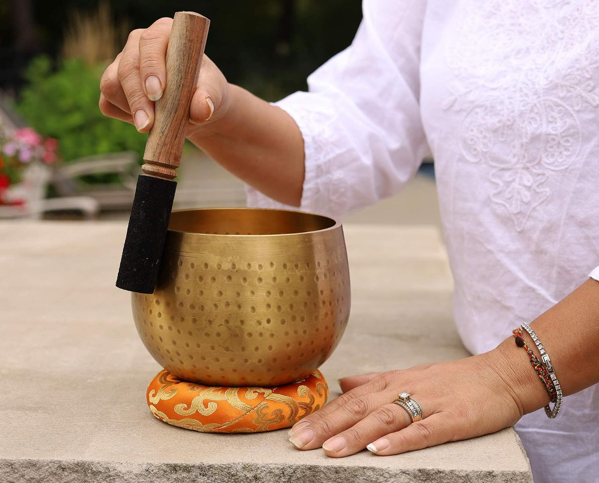 Tibetan Ring Gong Meditation Singing Bowl Mallet Cushion Set (Jumbo)