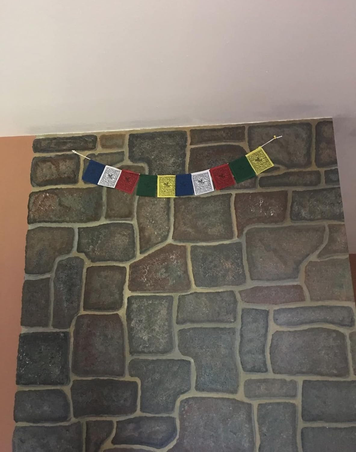 Mini Wind Horse Tibetan Prayer Flags from Nepal Set of 10 Flags. Five Tibetan Traditional Colors Which Are Yellow, Green, Red, White and Blue. Each Color Represents an Element.