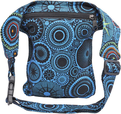 Handmade Festival Waistpack Boho Hippie Waist Bag Hip Bum Running Belt Fanny Pack Travel Utility Belt (Black-Turq)