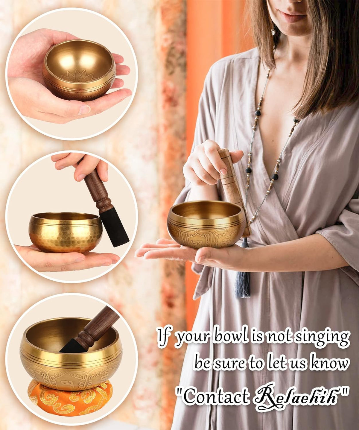 2-Pack Tibetan Singing Bowls Set - 100% Handmade in Nepal, Sound Bowl Meditation Set for Yoga, Chakra Healing, Meditation Gifts, Unique Gifts for Women (Blue, 3.15 + 4 Inch)