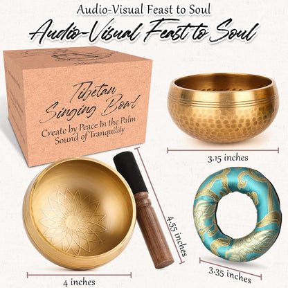 2-Pack Tibetan Singing Bowls Set - 100% Handmade in Nepal, Sound Bowl Meditation Set for Yoga, Chakra Healing, Meditation Gifts, Unique Gifts for Women (Blue, 3.15 + 4 Inch)