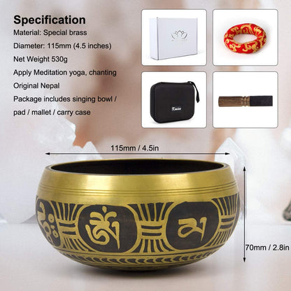 Tibetan Handcrafted Nepal Singing Bowl, 4.5 Inch Master Healing Grade, Pure Tone Sound Art Bowls Meditation Accessories Set for Yoga, Chakra Healing, Mindfulness, Stress Relief, Self-Regulation Gift
