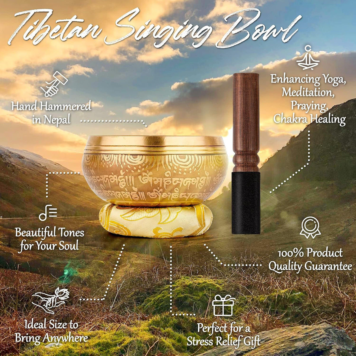Tibetan Singing Bowl Set Authentic – 2-Pack Handmade in Nepal Sound & Meditation Bowl – Spiritual Decor for Yoga, Chakra Healing, Meditation Gifts, Unique Gifts for Women
