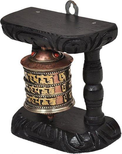 Kasthamandap  Tibetan Hand Craving Om Mani Padme Hum Wall Hanging Prayer Wheel