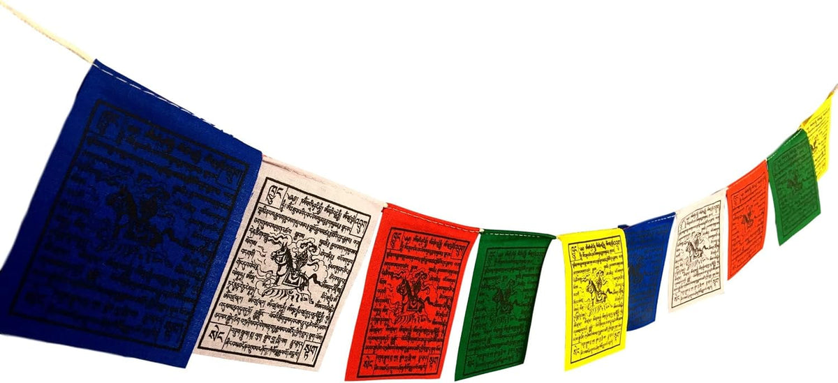 Mini Wind Horse Tibetan Prayer Flags from Nepal Set of 10 Flags. Five Tibetan Traditional Colors Which Are Yellow, Green, Red, White and Blue. Each Color Represents an Element.