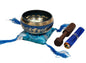 Tibetan Singing Bowl Set by  - with Traditional Design Tibetan Buddhist Prayer Flag - Handmade in Nepal (Blue)