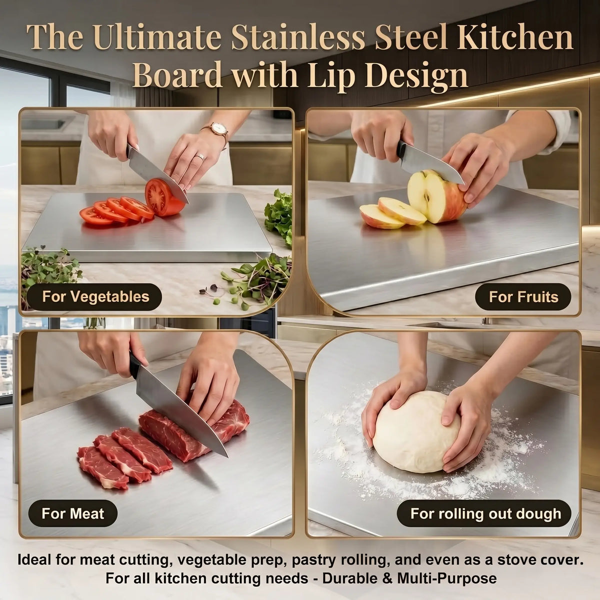 Stainless Steel Chopping Board, Non-Slip Kitchen Chopping Board, Kitchen Cutting Board, Kitchen Accessories, Household Kitchen Gadgets #Summervibes