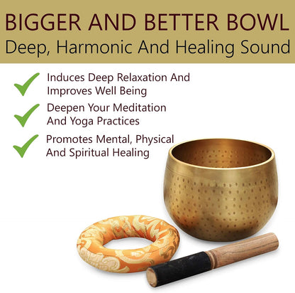 Tibetan Ring Gong Meditation Singing Bowl Mallet Cushion Set (Jumbo)