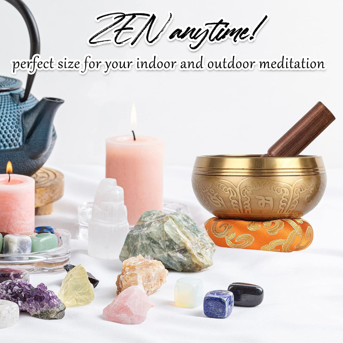 Tibetan Singing Bowls Set-Hand-Hammered in Nepal Sound Bowl for Meditation, Yoga, Chakra, Meditation Accessories, Stress Relief Tool and Unique Gifts for Women, Men (Yellow, 4 Inch)