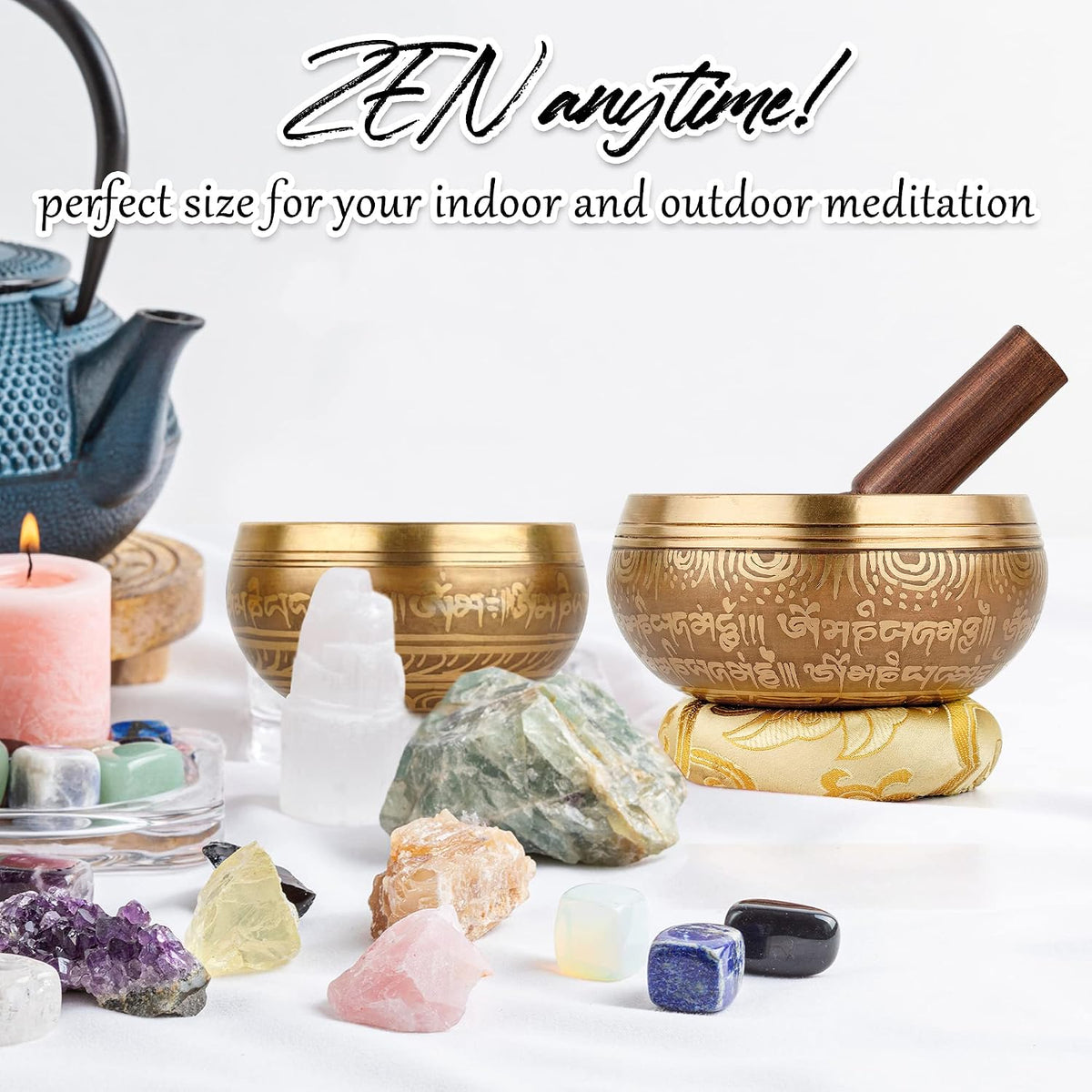 Tibetan Singing Bowl Set Authentic – 2-Pack Handmade in Nepal Sound & Meditation Bowl – Spiritual Decor for Yoga, Chakra Healing, Meditation Gifts, Unique Gifts for Women