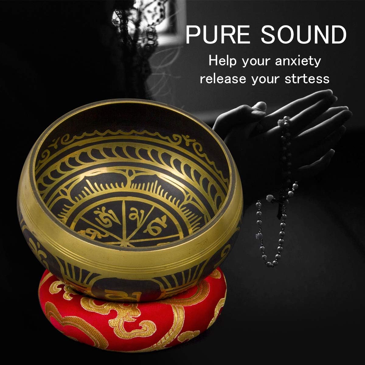 Tibetan Handcrafted Nepal Singing Bowl, 4.5 Inch Master Healing Grade, Pure Tone Sound Art Bowls Meditation Accessories Set for Yoga, Chakra Healing, Mindfulness, Stress Relief, Self-Regulation Gift