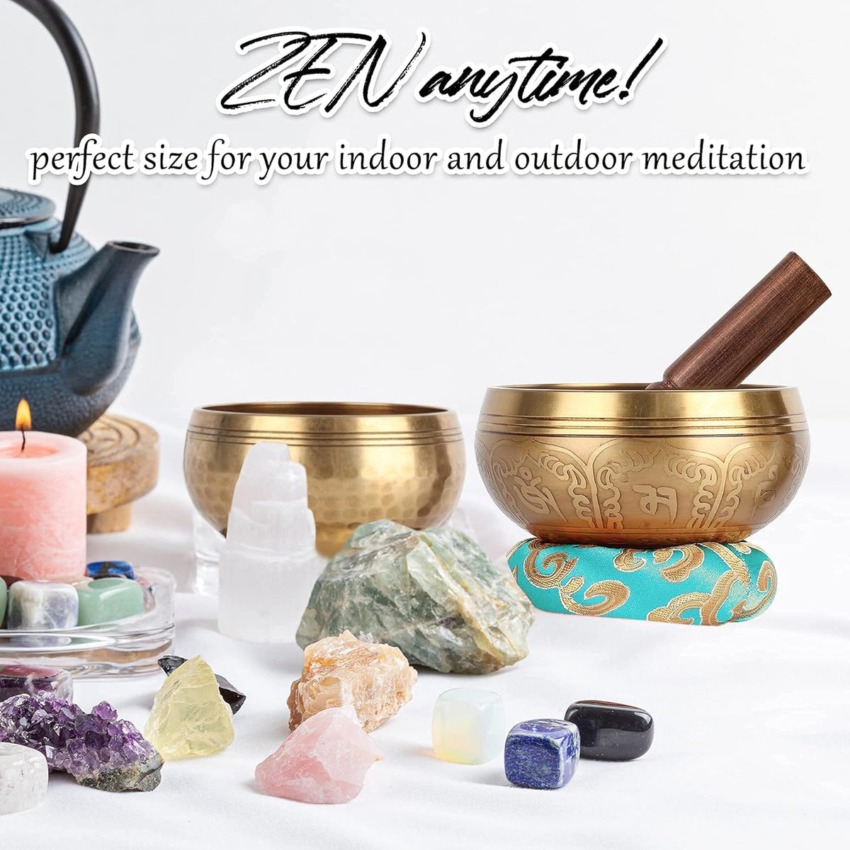 2-Pack Tibetan Singing Bowls Set - 100% Handmade in Nepal, Sound Bowl Meditation Set for Yoga, Chakra Healing, Meditation Gifts, Unique Gifts for Women (Blue, 3.15 + 4 Inch)