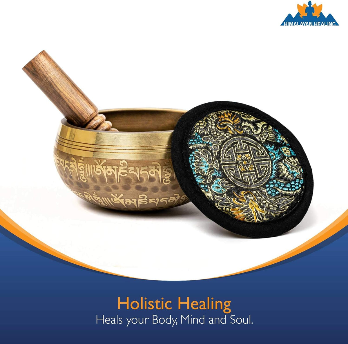 Tibetan Singing Bowl Set with Holy Buddhist Mantra and Sacred Third Eye Symbol from Nepal~ Antique Design Suitable for Yoga, Meditation, Sound Healing & Chakra Balancing~
